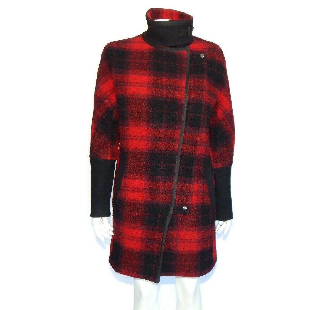 Madewell Red Black Buffalo Check Plaid Barn Pea Coat Jacket Womens Size 2